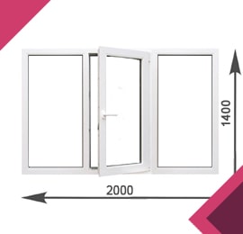 Трехстворчатое окно 2000x1400 REHAU Blitz New